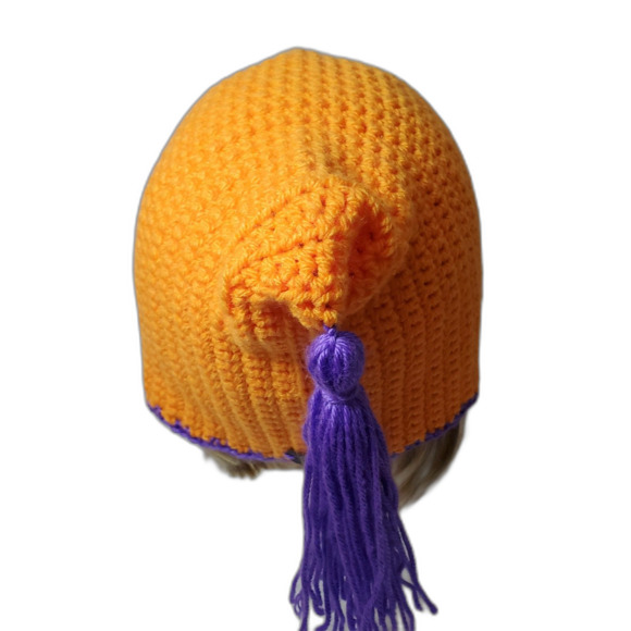 Hand Crochet Orange and Purple Bonnet for Picking Pumpkins for Women - Picture 3 of 5